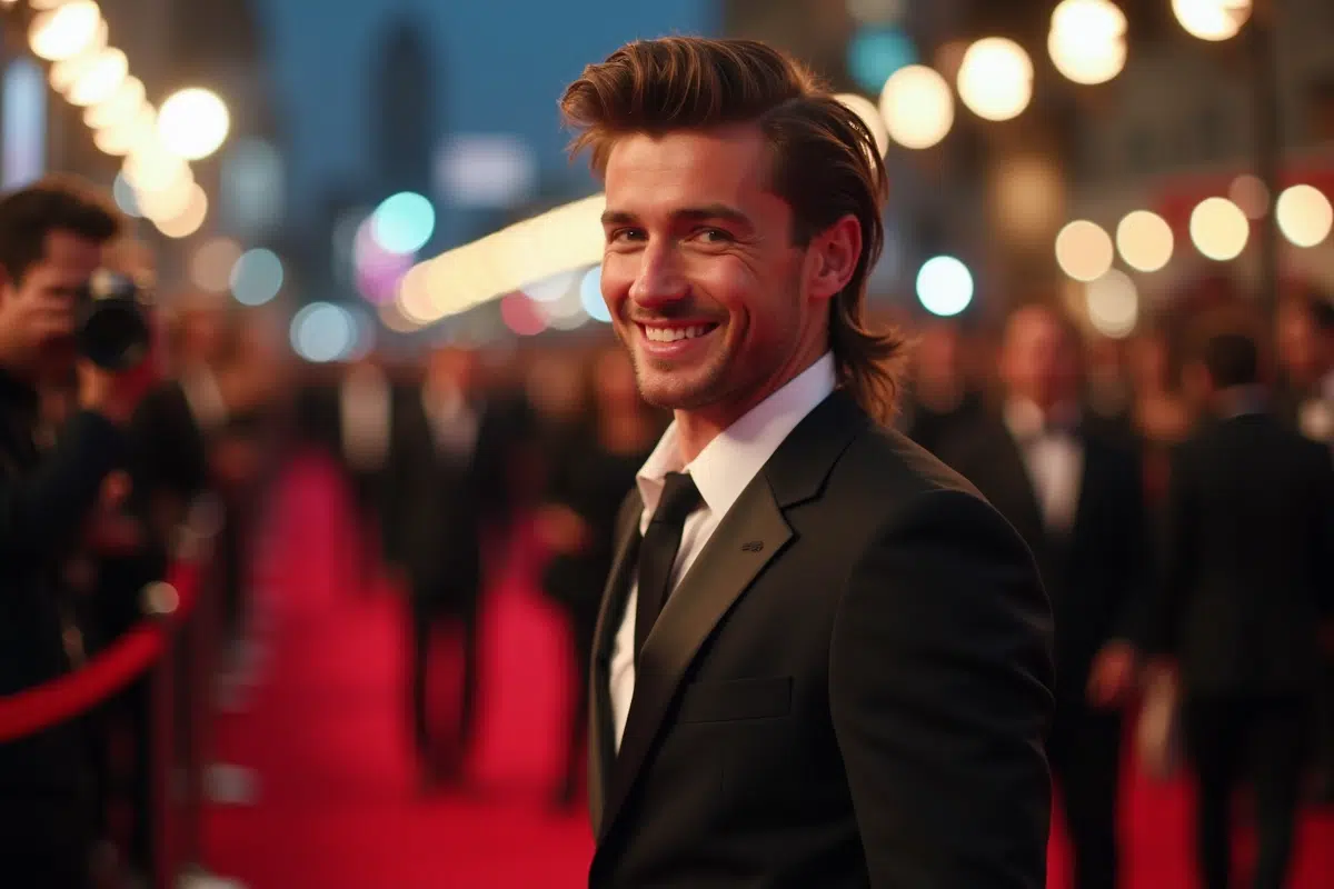 Jeune acteur avec coiffure mullet lors d