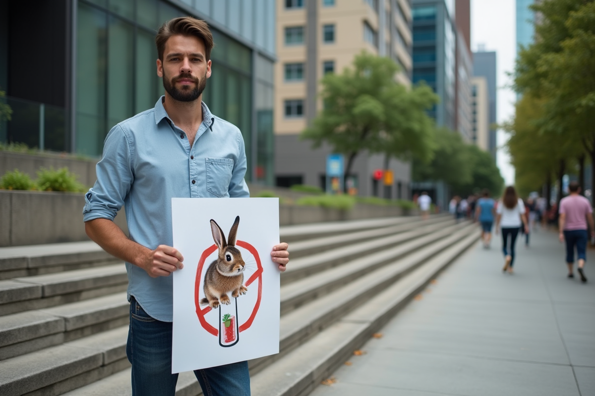 Homme militant avec panneau pour la protection des animaux