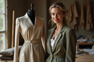 Femme élégante dans un atelier de couture durable