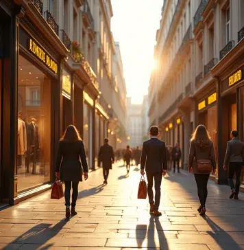 Rue de boutiques parisiennes élégantes avec shopping de luxe