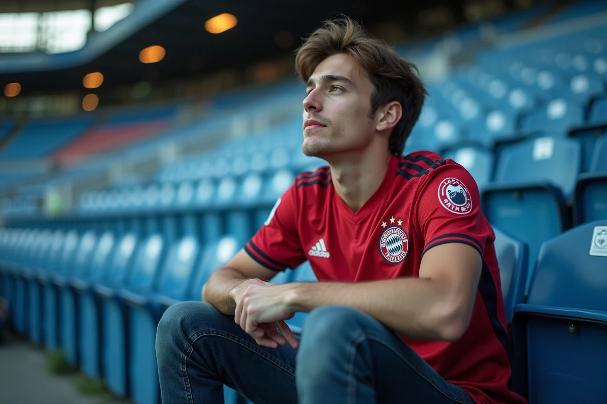 Fan portant le maillot Bastard Munchen numéro 11 de Isagi assis dans les tribunes d'un stade de football