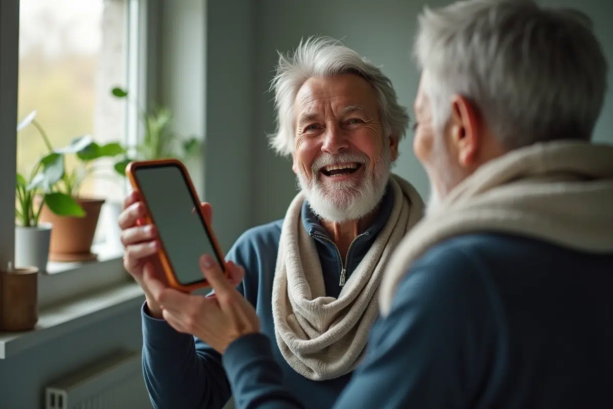 Femme active vérifiant son reflet dans la salle de bain