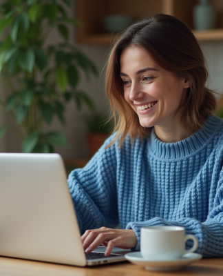 Jeune femme souriante utilisant un ordinateur portable à la maison