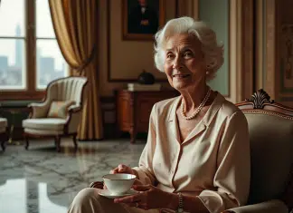 Symboles de luxe : Quelles sont les représentations du luxe en société ? Femme âgée élégante dans un salon luxueux avec porcelaine