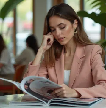 Magazine de mode : Comparatif des meilleurs choix de l’année 2025 Femme élégante en tailleur pastel dans un café moderne