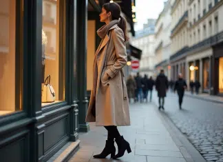 Shopping à Paris : quel arrondissement est le top pour les boutiques ? Femme élégante en trench beige admire une vitrine à Paris