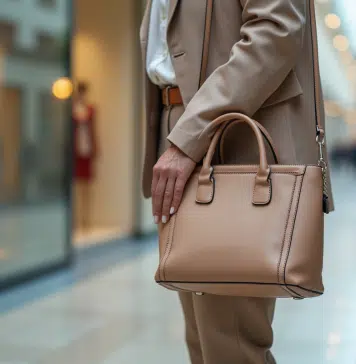 Femme élégante avec sac ushaped dans un centre commercial