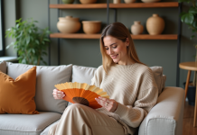 Couleur de l’Année 2025 : Prédictions et Tendances à Suivre pour Votre Déco ! Femme examinant des échantillons de peinture dans un intérieur moderne