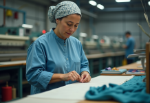 Meilleure industrie textile : Quel pays la possède? Femme textile examine filaments dans usine textile