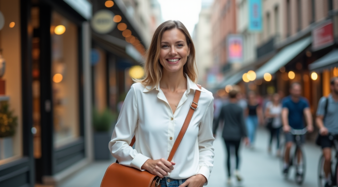 Sac en bandoulière : 5 bonnes raisons d’opter pour ce style pratique et tendance Femme urbaine avec blouse blanche et sac en cuir