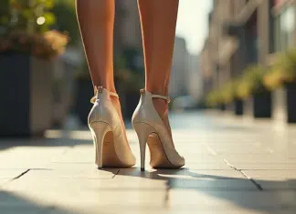 Accessoires mode : les chaussures, indispensables ou simple détail ? Femme élégante marchant en ville avec chaussures à talons