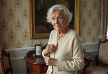 Femme âgée élégante portant un collier vintage en or et saphir