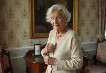 Femme âgée élégante portant un collier vintage en or et saphir