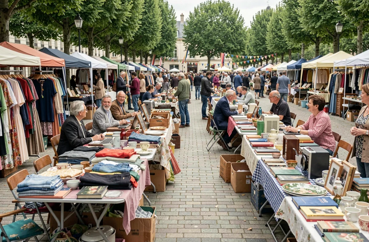 Foire à Tout du Centre en Essonne avec ses stands de brocante en plein air et ses vendeurs de seconde main