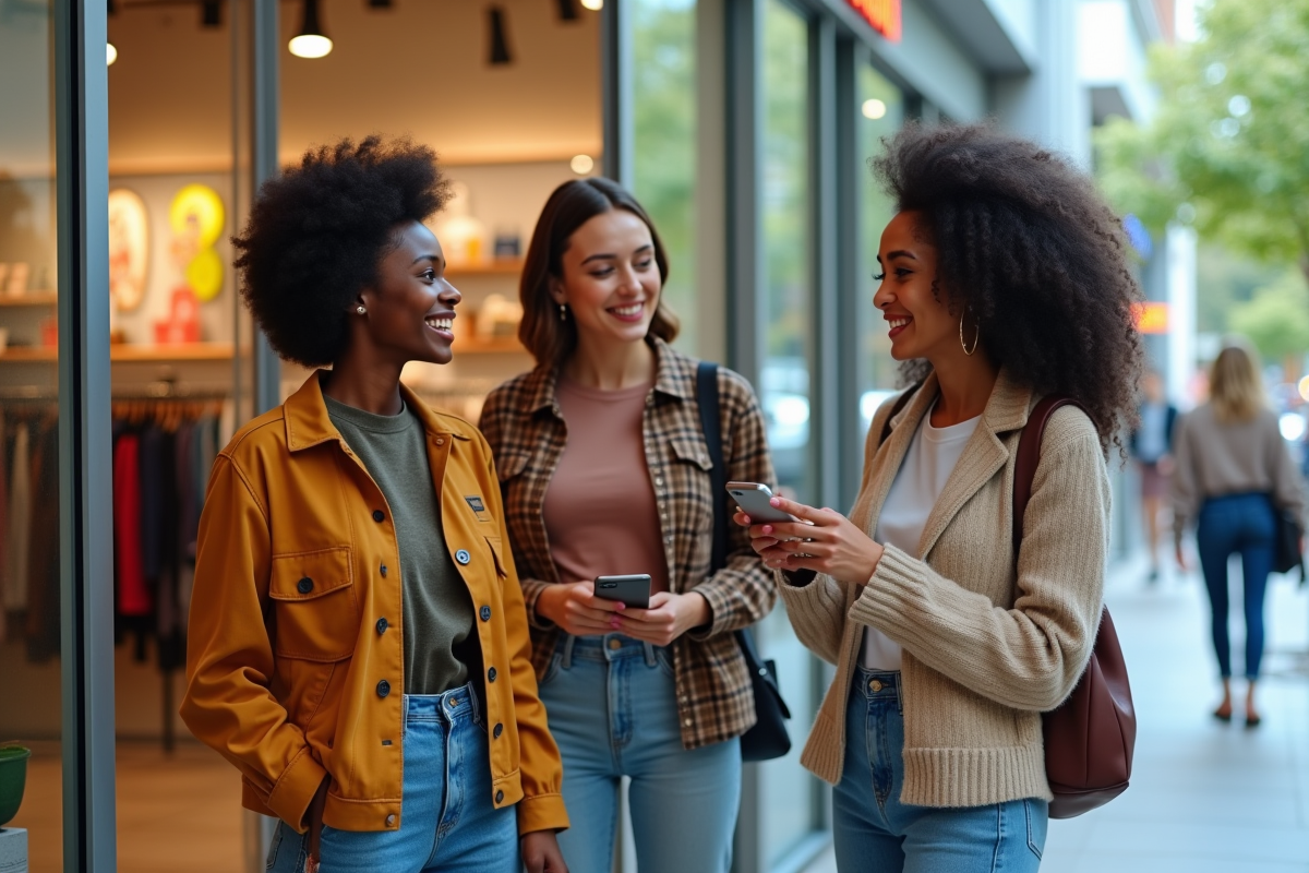 Groupe de jeunes discutant devant un magasin