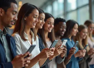 Groupe diversifié utilisant une application de reconnaissance faciale