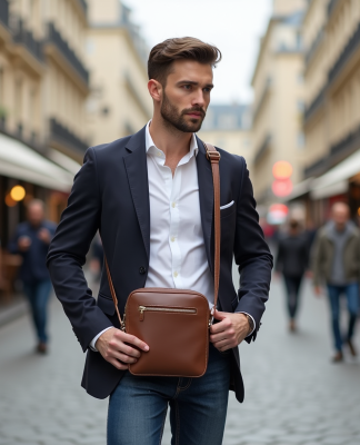 Sacoche homme ou femme : choisir le bon style pour votre look ! Homme élégant ajustant un sac en cuir à Paris