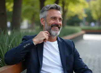 Barbe et vieillissement : comment garder un look jeune et dynamique ? Homme d'âge moyen avec barbe élégante en ville