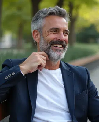 Homme d'âge moyen avec barbe élégante en ville