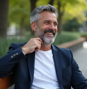 Homme d'âge moyen avec barbe élégante en ville