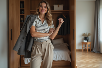 Jeune femme choisissant une tenue dans une armoire moderne