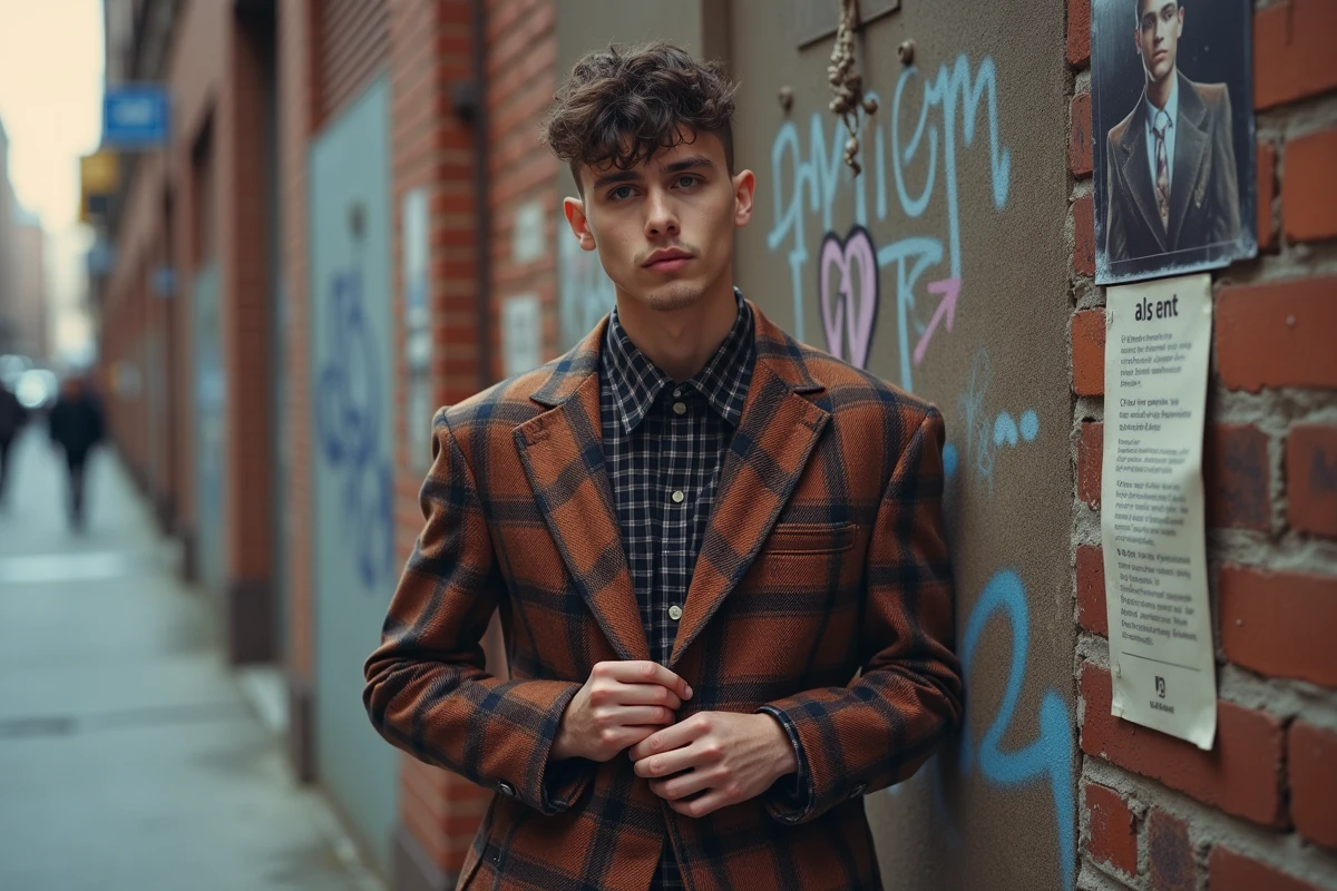 Jeune homme en mode avantgarde dans la rue urbaine