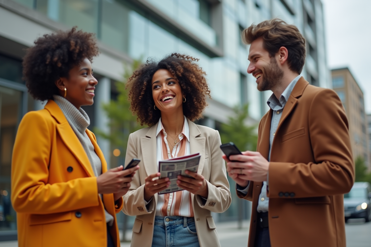 Groupe de jeunes adultes en tenues tendance en ville