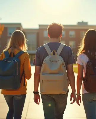 Groupe de lycéens avec sacs à l'école ensoleillée
