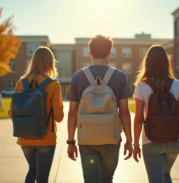 Groupe de lycéens avec sacs à l'école ensoleillée