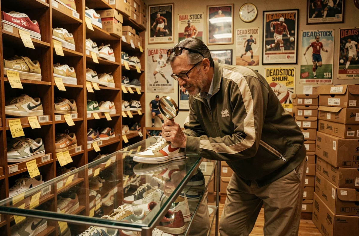 Intérieur de Larry Deadstock avec des rayonnages remplis de sneakers vintage en boîtes d'origine