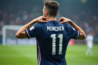 Maillot Bastard Munchen numéro 11 de Yoichi Isagi porté par un joueur de football sur un terrain en herbe naturelle