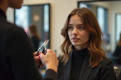 Jeune femme en salon de beauté à Lille en conversation