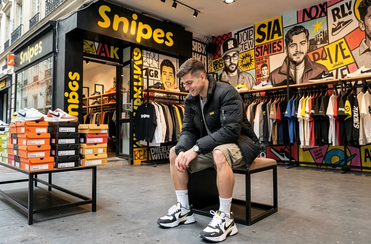 Magasin Snipes à Paris avec son ambiance street culture et ses tables d'exposition de sneakers
